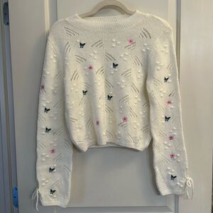Zara Cream Eyelit flower sweater